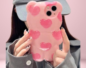 Pink Gummy Bear iPhone Case: 3D Heart Kawaii Silicone Cover
