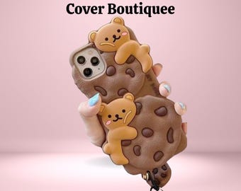 Funda para iPhone con diseño de osito de peluche 3D y cordón: protección de silicona kawaii