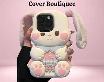 Kawaii 3D Bunny iPhone Case with Plush Ears – Soft Silicone Cute Phone Cover