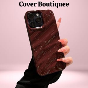 Coque iPhone bordeaux brillant, coque esthétique minimaliste chocolat noir, étui de protection pour iPhone 15 14 13 12 Pro Max, cadeau pour elle