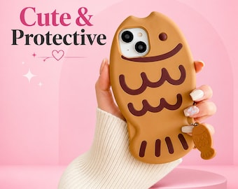 Cute Taiyaki Fish iPhone Case With Mini Charm, Soft Silicone Cartoon Cover For iPhone 14/13/12/11 Pro Max, Teen Phone Lover