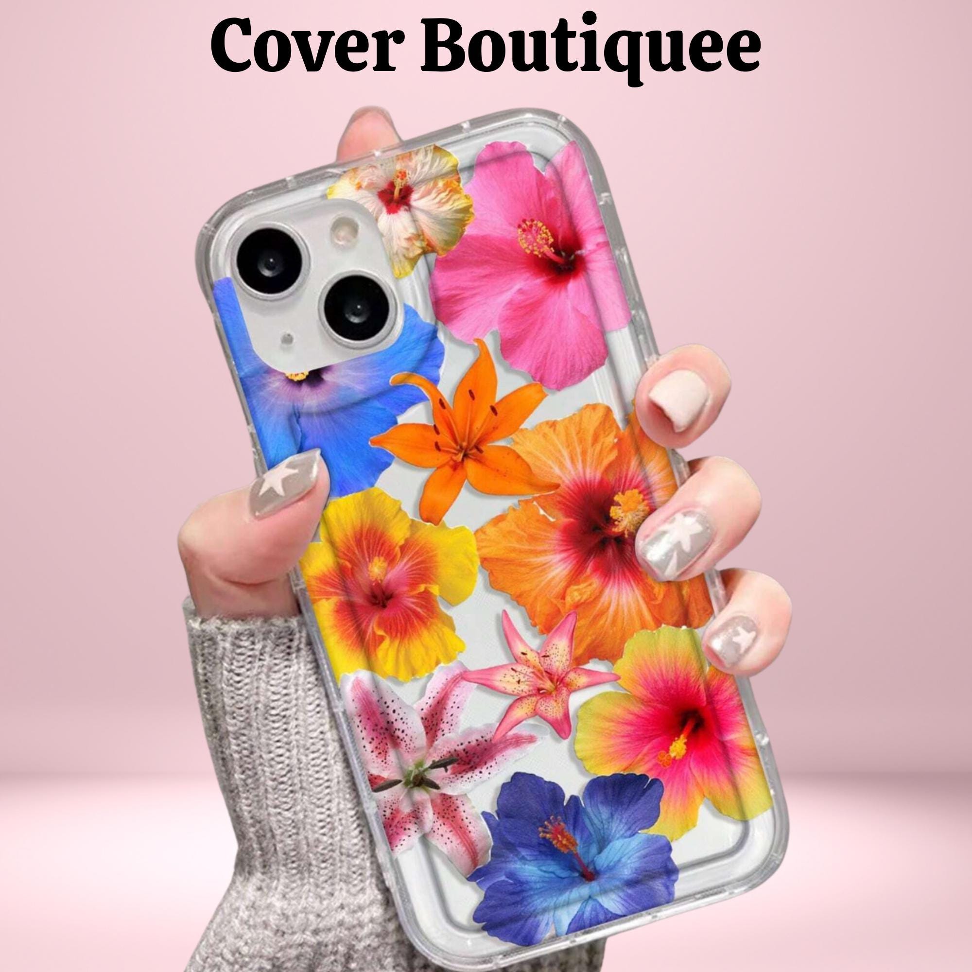 トロピカルフローラルクリアiPhoneケース：ハイビスカス＆リリー