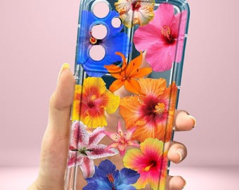 トロピカルフローラルクリアiPhoneケース：ハイビスカス＆リリー