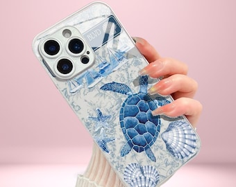 Blue Sea Turtle iPhone Case: Ocean Nautical Clear Soft Cover