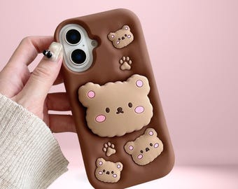 Funda iPhone oso marrón 3D – carcasa kawaii de silicona suave