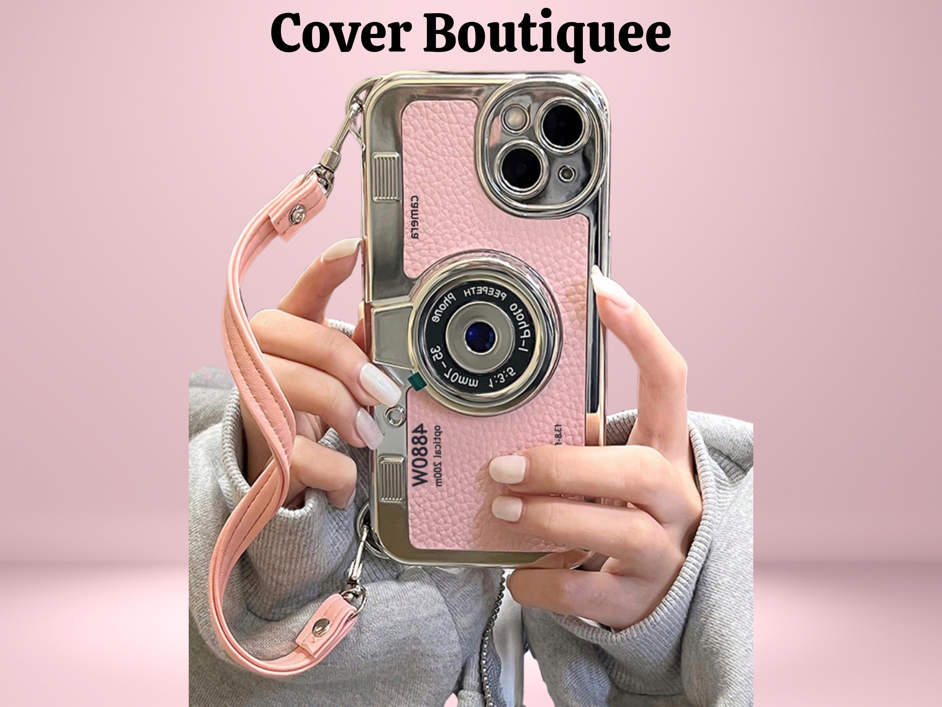iPhone ケース カメラ型 ピンク ストラップ付きピンクカメラ付きiPhone 16ケース – レトロなチャーム