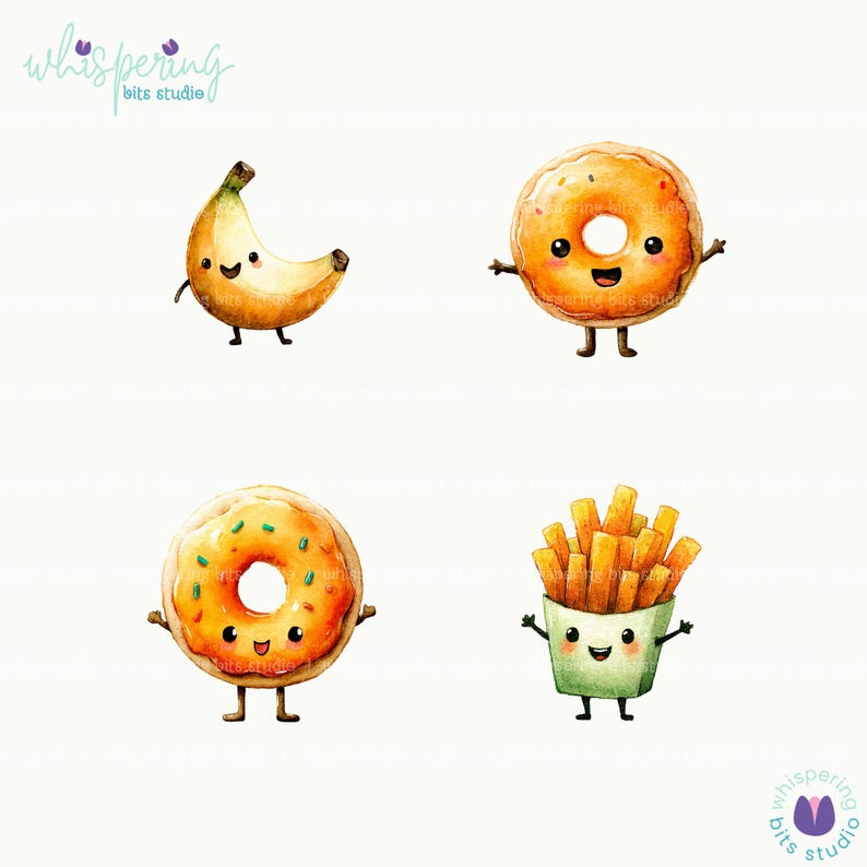 Kawaii Food Clipart, Funny Food Png, Cute Snacks, Digital Download ...