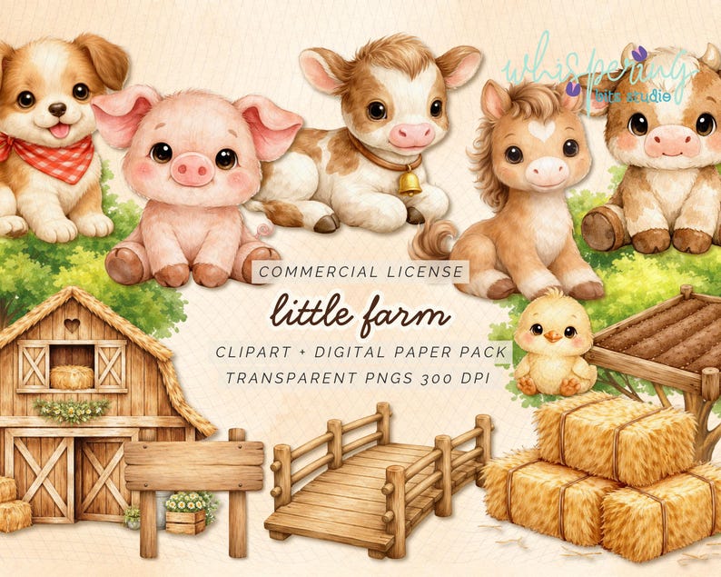 Farm Baby Shower Clipart Bundle, Cute Farm Animals PNG Set, Barnyard ...