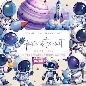 Space Astronaut Clipart, Space Nursery Decor, Space Astronaut PNG, Outer Space Sticker, Birthday Party Clipart, Kids Clipart, Watercolor PNG