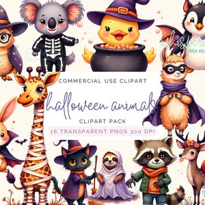 Halloween Animals PNG, Cute Animals Clipart, Watercolor Halloween, Halloween Decorations, Halloween Sublimation, Animal Clipart Bundle, Cats