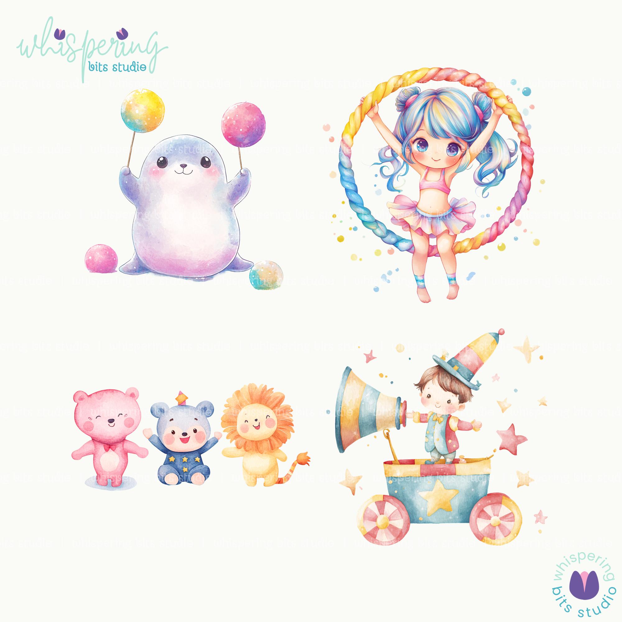 Watercolor Pastel Circus Clipart, Cute Carnival Pngs, Soft Carnival ...