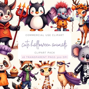 Cute Halloween Animals PNG, Watercolor Cute Animals Clipart, Halloween Animals, Sublimation Halloween, Halloween Fall PNG, Animal Stickers