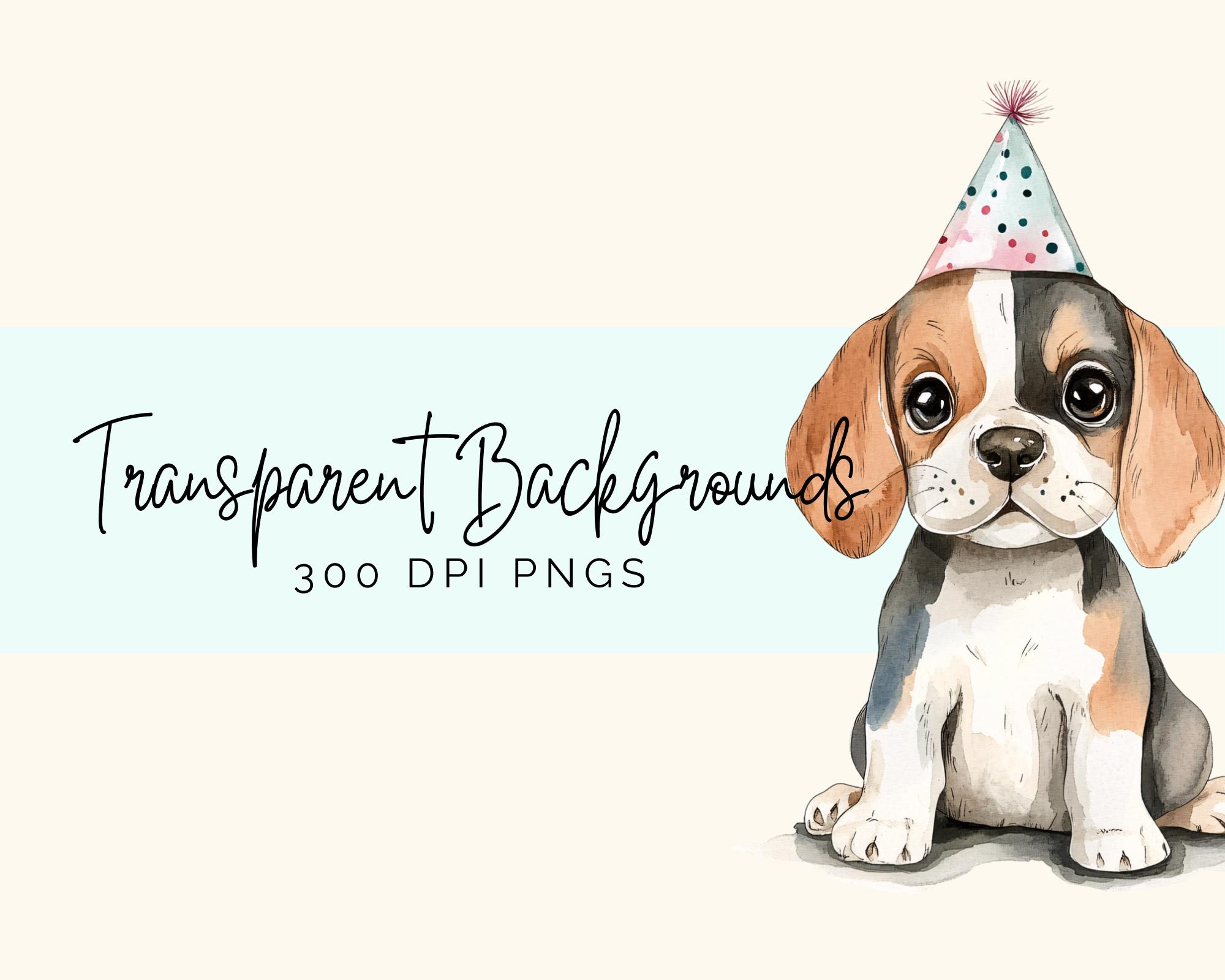 Watercolor Birthday Dogs Clipart, Cute Pastel Puppy Pngs, Party Hat Dog ...