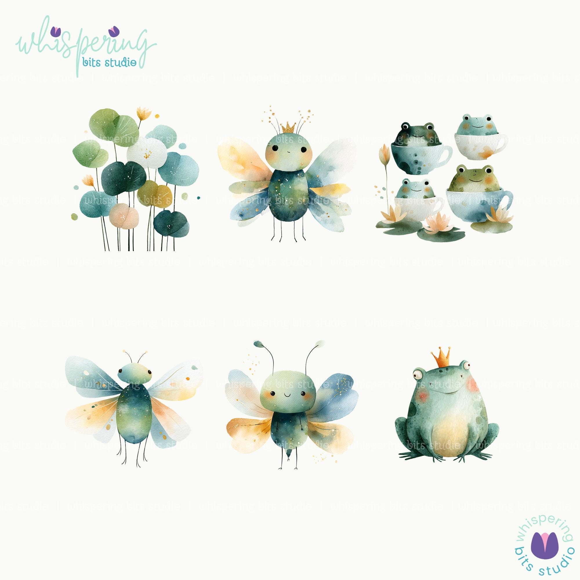 Cute Frogs PNG Clipart Set, Watercolor Frog Illustrations, Kawaii Frog ...