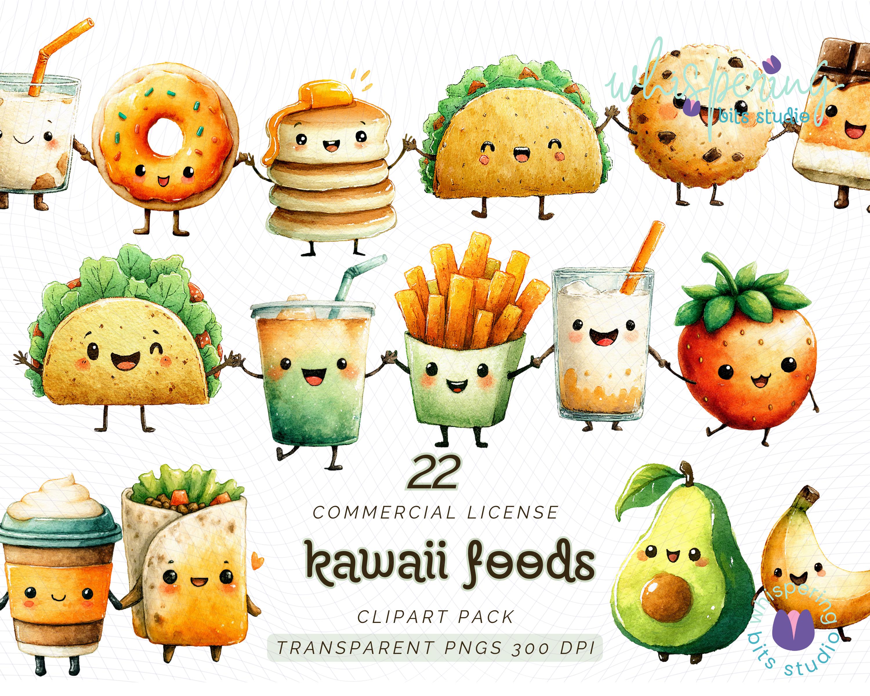 Kawaii Food Clipart, Funny Food Png, Cute Snacks, Digital Download ...