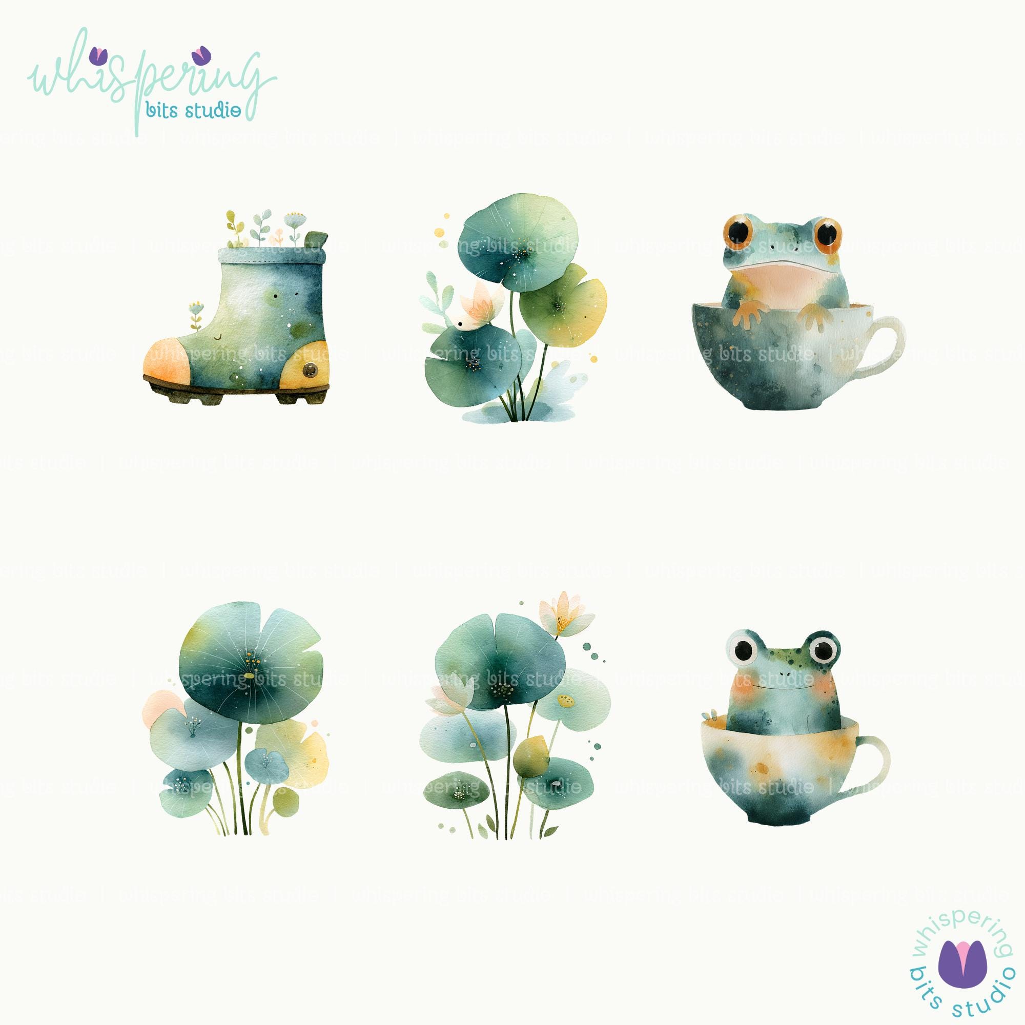 Cute Frogs PNG Clipart Set, Watercolor Frog Illustrations, Kawaii Frog ...