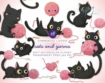 Schwarze Katze Clipart, süße Katze PNG, Kätzchen PNG, Katzenliebhaber Clipart Bundle, kommerzielle Nutzung