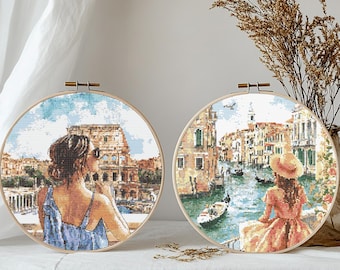 Italy Cross Stitch Pattern Set Rome  Venice Embroidery PDF Digital Download