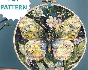 Art Nouveau Butterfly Cross Stitch Pattern Vintage Embroidery Design Elegant Decorative Floral Digital Pattern