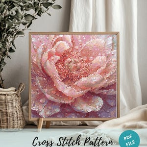 Pastel Peony Cross Stitch Pattern, Pink Peonies Embroidery Design, Floral Peony Flowers Needlepoint PDF