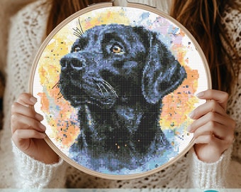 黒のラブラドールレトリバー犬のクロスステッチパターン - デザイン