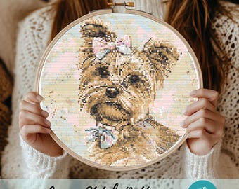 Patrón de punto de cruz de Yorkshire Terrier en acuarela en PDF. Lindo patrón de bordado de perro. Diseño de Pattern Keeper.