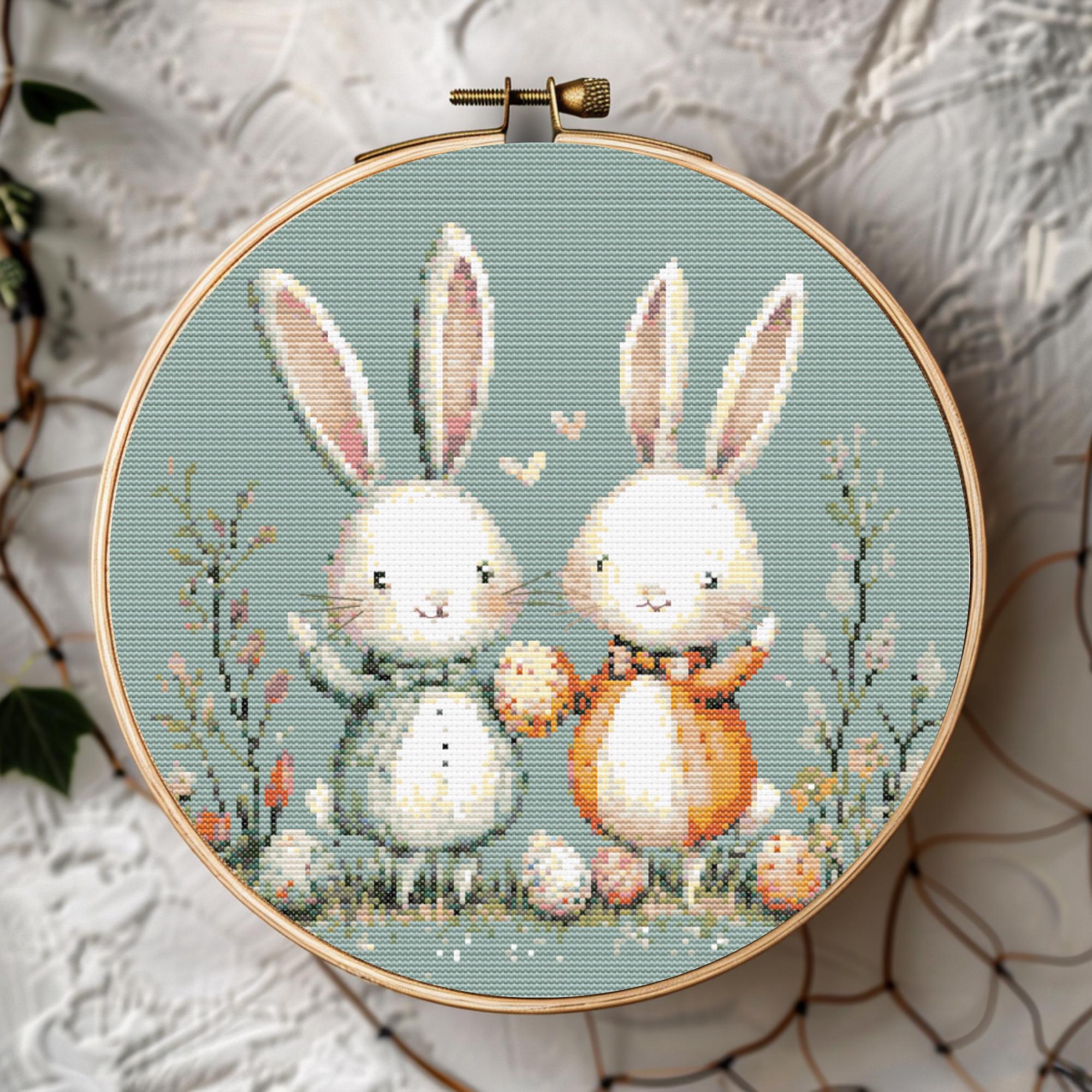 Pastel Easter Bunnies Cross Stitch Pattern Spring Embroidery PDF ...