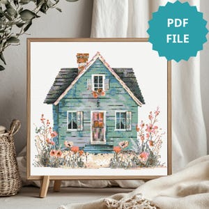 Beach Cottage Cross Stitch Pattern Seaside Cozy House Cottage Embroidery Pattern Vintage Coastal House Embroidery