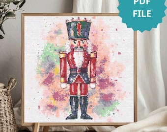 Nutcracker Cross Stitch Pattern Watercolor Christmas Soldier Embroidery PDF Pattern