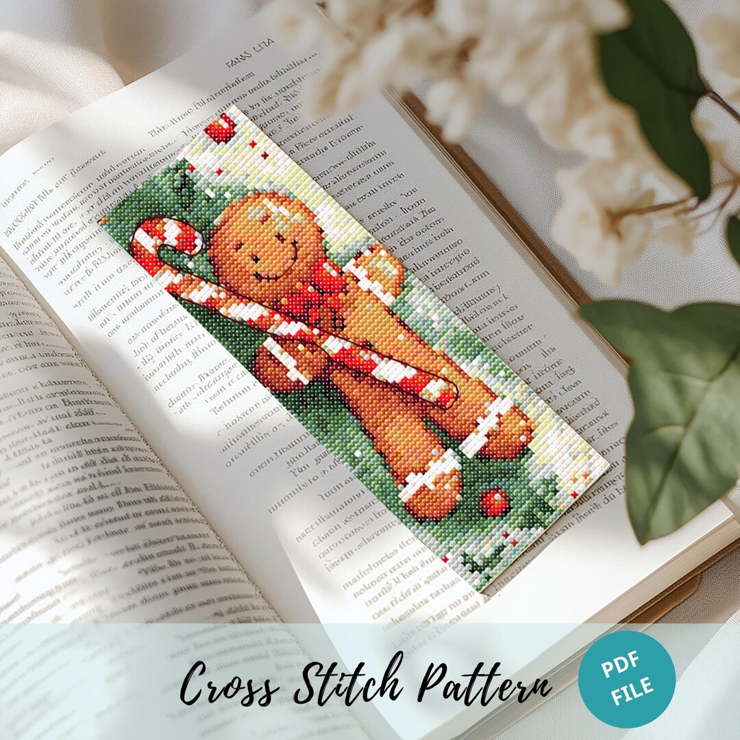 Gingerbread Man Bookmark Cross Stitch Pattern Winter Candy Cane PDF ...