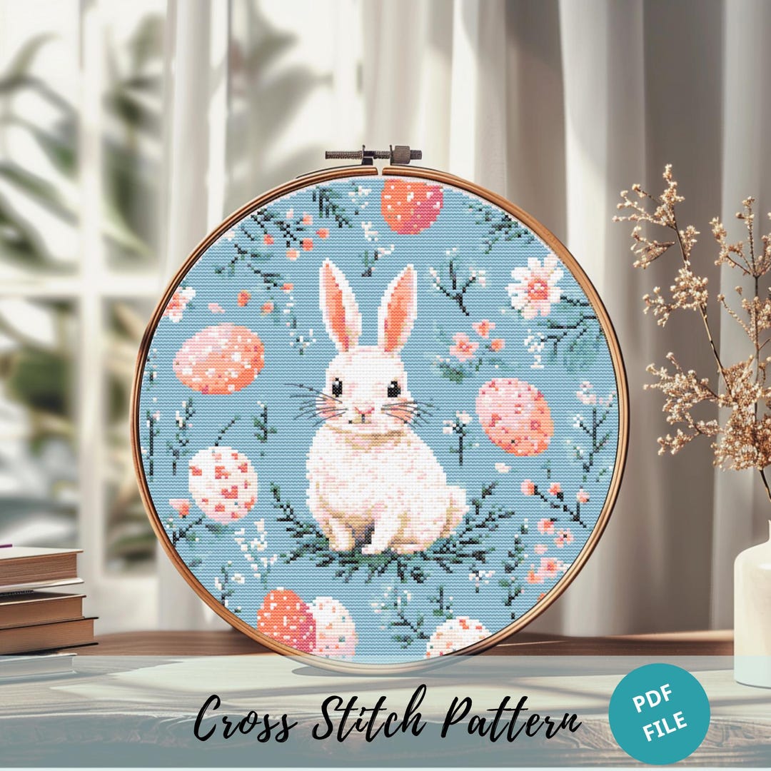 Pastel Bunny Cross Stitch Pattern Floral Easter Rabbit Embroidery PDF ...