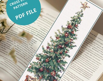 Christmas Tree Cross Stitch Bookmark Pattern  Festive Green Holiday Embroidery PDF Instant Download