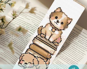 Cute Small Cat And Dog Book Bookmark Cross Stitch Design, Cute Pet Embroidery Pattern, Easy Bookmark Ideas Cross Stitch