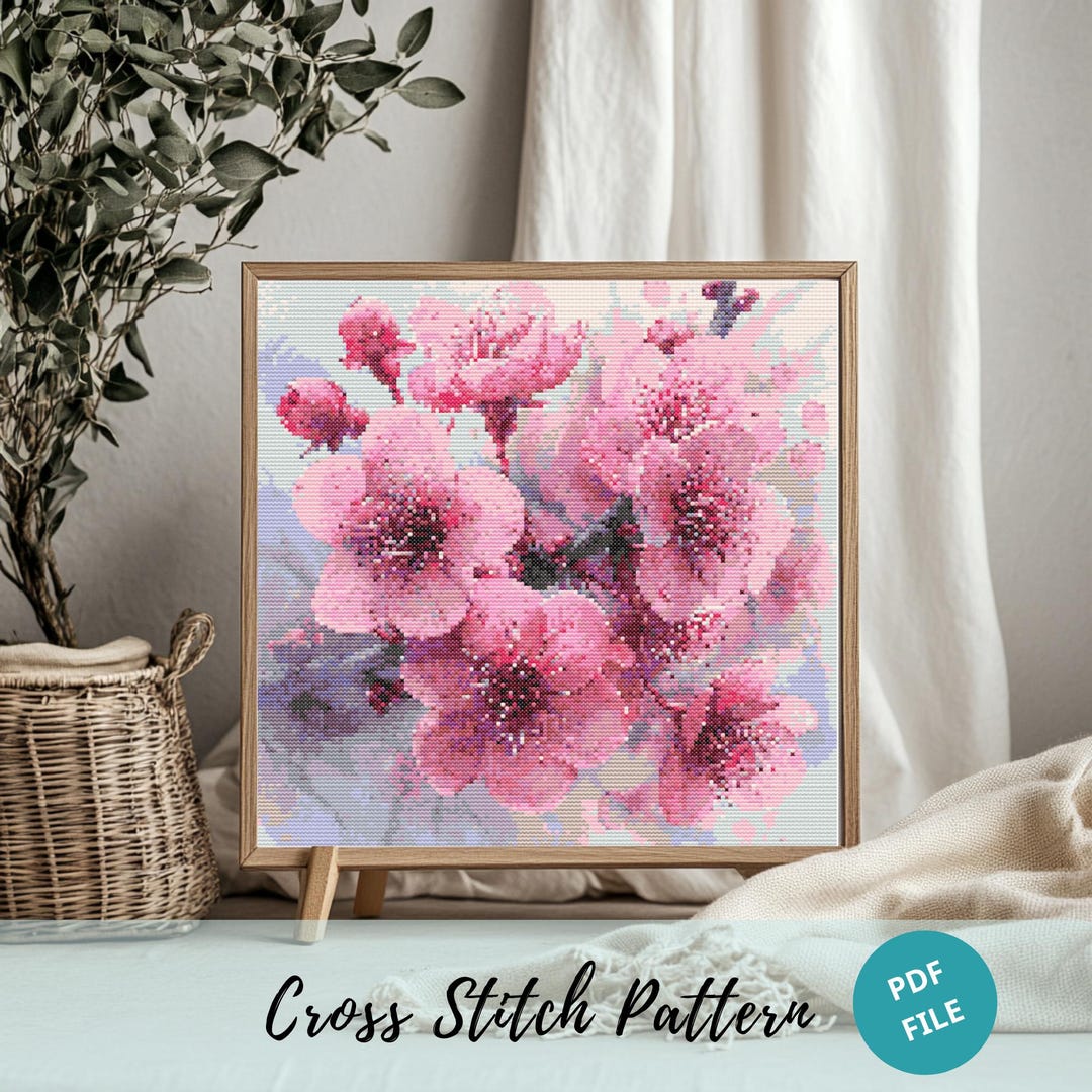 Cherry Blossom Cross Stitch Pattern PDF Sakura Tree Floral Embroidery ...