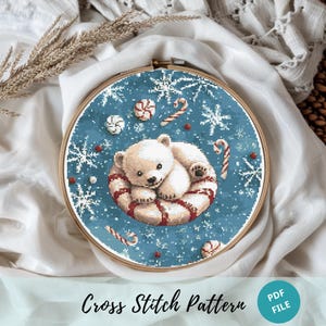 Polar Bear Cross Stitch Designs, Arctic Animals Embroidery Pattern, Polar Bear Hand Embroidery, Winter Cross Stitch