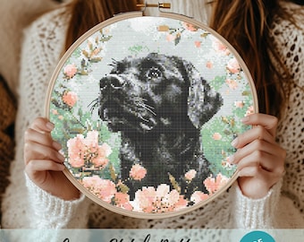 黒のラブラドールレトリバー犬のクロスステッチパターン - デザイン