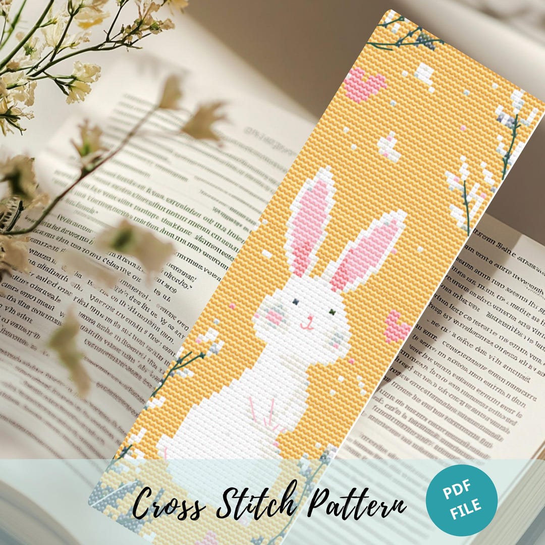 Bunny Bookmark Cross Stitch Pattern Watercolor Rabbit Embroidery PDF ...