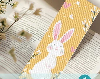 Bunny Bookmark Cross Stitch Pattern Watercolor Rabbit Embroidery PDF Pattern