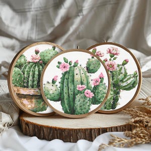 Set 3 disegni per punto croce di fichi d'india, schema per punto croce di vasi di fiori di cactus, pacchetto di ricami di vasi di piante grasse