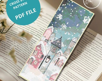 Winter House Bookmark Cross Stitch Pattern Cozy Snowy Village PDF Reading Chart