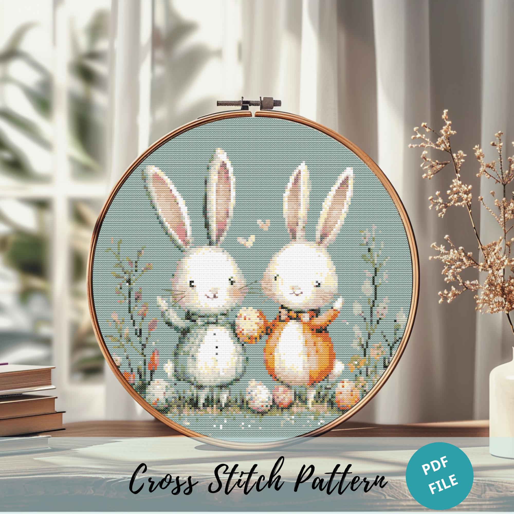 Pastel Easter Bunnies Cross Stitch Pattern Spring Embroidery PDF ...