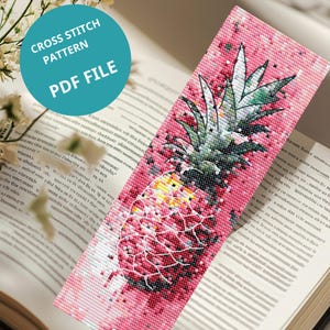 Pink Pineapple Bookmark Cross Stitch Pattern Tropical Fruit PDF Summer Fruit Embroidery Design Bookmarks Ideas