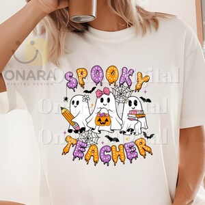 Gruseliger Lehrer PNG | Niedliche Geist Lehrer Halloween Clipart mit Büchern & Bleistift | Sublimationsdesign für Shirts und Geschenke