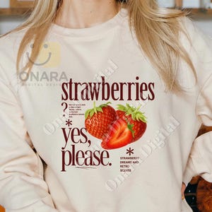 Strawberries Yes Please PNG | Retro Strawberry Printable Design | Cute Fruit Clipart for T-Shirts, Mugs, Stickers & More