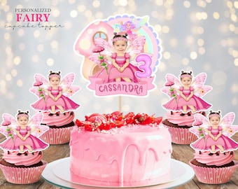 Fairy Cake Topper, Personalized Fairy Cupcake Toppers, Fairy First Party Favors