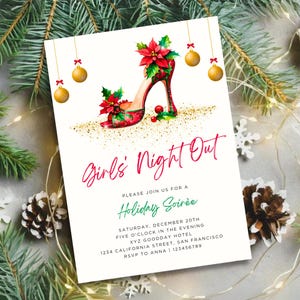 Holiday Soiree Christmas Party Invitation, Girls Night Out invite, Editable Canva Template
