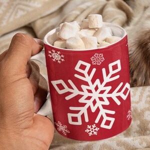 Festive Snowflake Ceramic Mug - Holiday Coffee Cup, Christmas Gift, Winter Decor, Hot Cocoa Mug, Family Gathering, Seasonal Drinkware