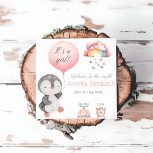 Carte personnalisée pour nouveau-né fille Bienvenue dans le monde Félicitations pour bébé fille Carte pour nouveau-né Détails de naissance