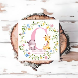 Cartão personalizado para recém-nascidos da selva, animais de safári personalizados, presente para bebês, cartão para recém-nascidos com inicial, cartão para menina, cartão com tema de selva