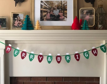 Merry & Bright Christmas Banner- Red and Green